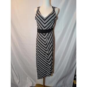 Apt. 9 Women's Petite Large Black and White Striped Sleeveless V-Neck Maxi Dress